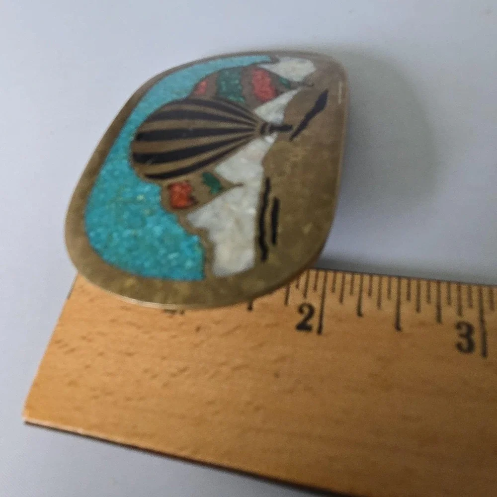 1981 Crushed Stone lnlay Hot Air Balloon Belt Buckle Sunbelt Scenic Studios NM